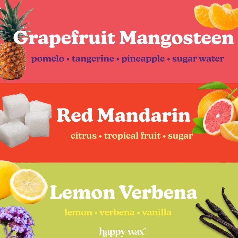هابي واكس مجموعة Happy Wax Citrus Mix Collection ذوبان شمع الصويا الطبيعي المعطر - إجمالي 6 أوقية. مجموعة ذوبان الشمع المعطر تتضمن الماندرين الأحمر والجريب فروت والمانجوستين والليمون فيربينا - Image 2